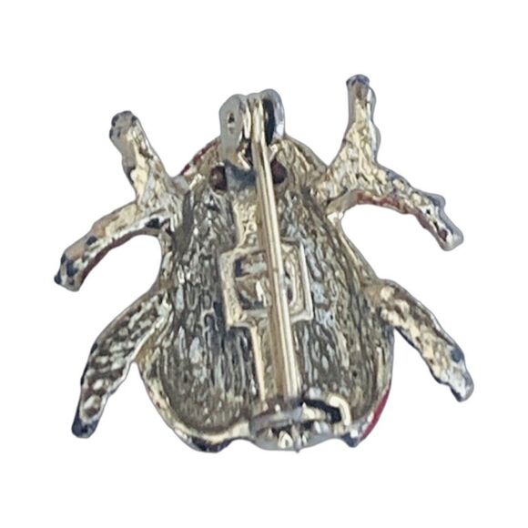 Vintage Red Ladybug Brooch Pin 1" Gold Tone Polka Dot Enamel Cute - Picture 7 of 8